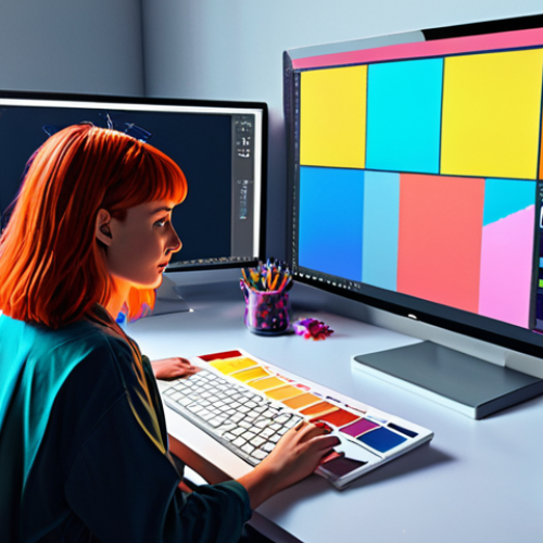 Home 15 **Prompt:** A digital painting showcasing a vibrant and collaborative workspace where an artist is using an AI tool (displayed on a computer screen) as a "digital brush" to experiment with color palettes and compositions on a virtual canvas. The scene should convey a sense of creative exploration and the synergy between human artistic skill and AI assistance. Style: Modern, slightly futuristic, with bright, inspiring colors.