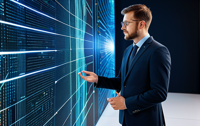 A professional prompt engineer, mid-thirties, fully clothed in a modern, modest business casual outfit. They are standing thoughtfully in a sleek, minimalist tech studio, interacting with a glowing holographic interface displaying complex artistic algorithms. The background features subtle, abstract digital art projections, emphasizing innovation and human-AI collaboration. This image conveys a sense of future creativity and technological elegance, appropriate content, safe for work, professional dress, perfect anatomy, correct proportions, natural pose, well-formed hands, proper finger count, natural body proportions, high-resolution, cinematic lighting, modest clothing.
