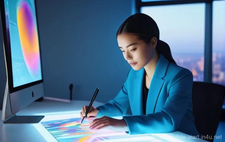 AI 예술과 딥페이크 - **Prompt 1: The AI Muse in a Creator's Studio**
"A female graphic designer, wearing comfortable ...