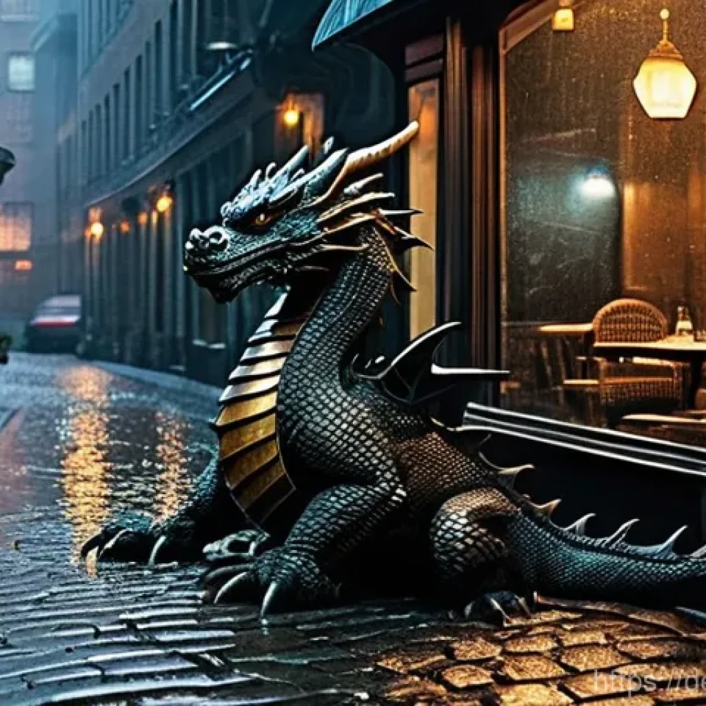 AI 예술과 디지털 조각 - **Melancholic Dragon in a Rainy Hamburg Alley**
    "A highly detailed, cinematic shot of a majestic...
