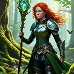 MidJourney 튜토리얼 - **Prompt:** "A young, brave female adventurer with fiery red hair, wearing sturdy leather armor over...
