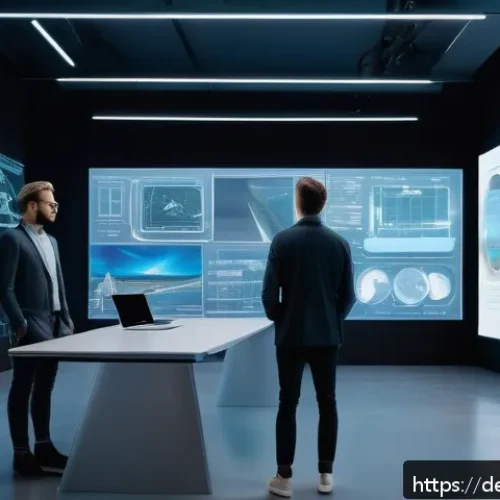 AI 예술과 비주얼 스토리텔링 - A futuristic creative studio scene showcasing a diverse group of professionals collaborating with ad...