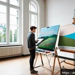 AI 예술과 스타일 학습 - A modern digital artist&rsquo;s studio in Berlin, featuring a young adult wearing casual, stylish clothes ...